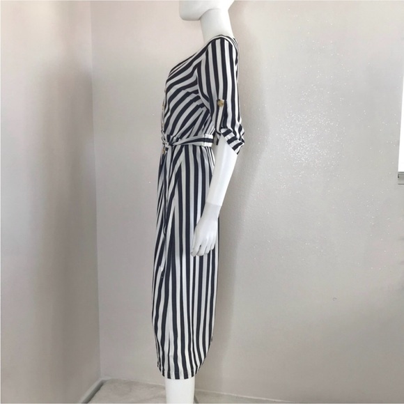 BB DAKOTA 4 Set Sail Stripe Midi Dress In Navy - Picture 10 of 16